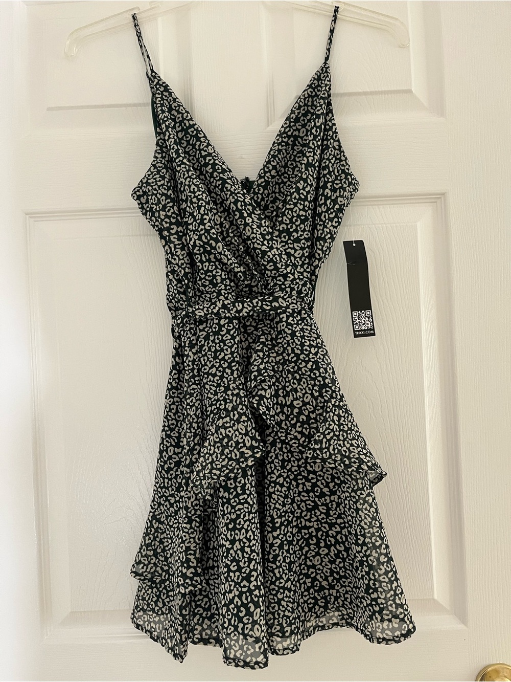 Trixxi Black & White Leopard Print Ruffle Mini Dress